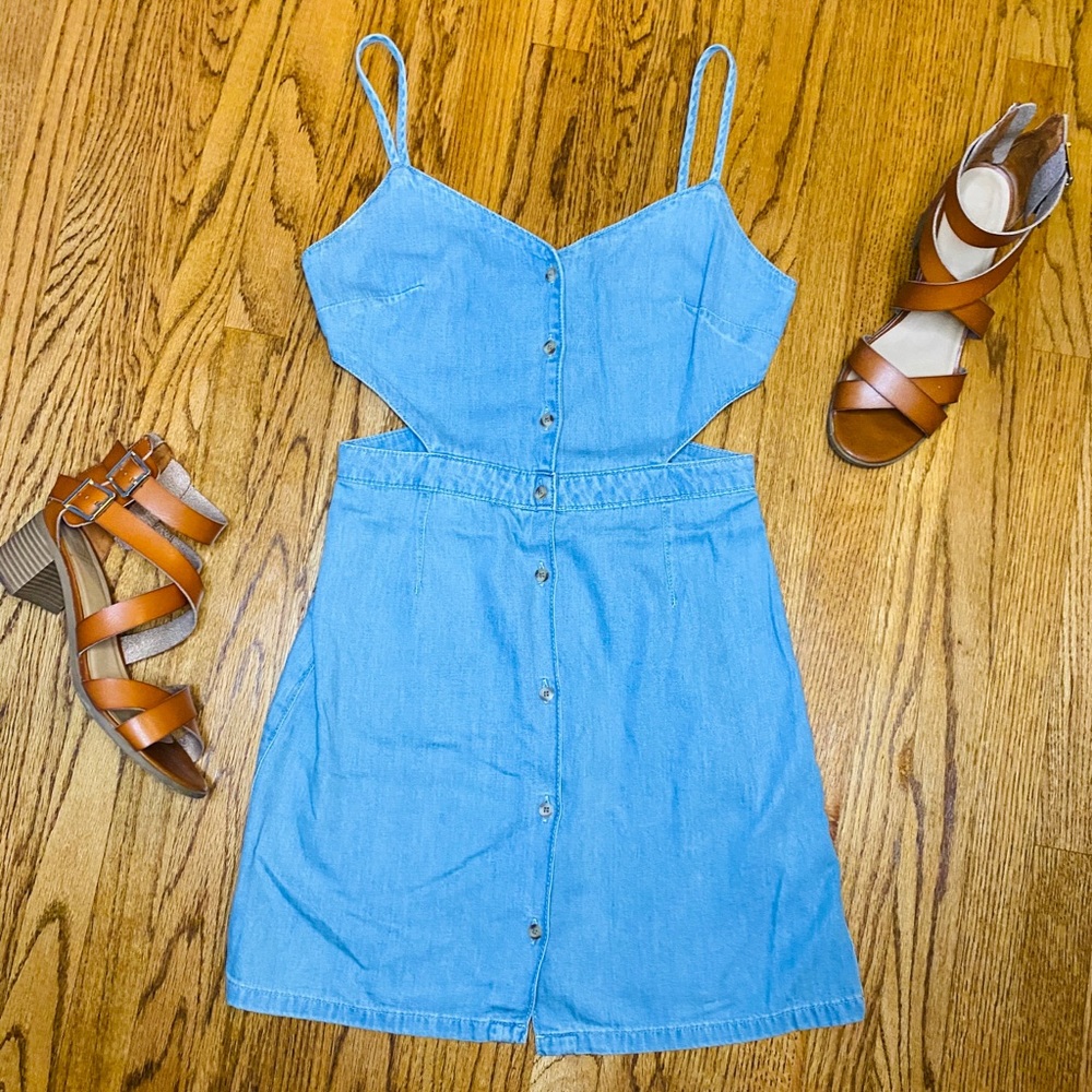 Topshop Denim Cutout Dress with Buttons